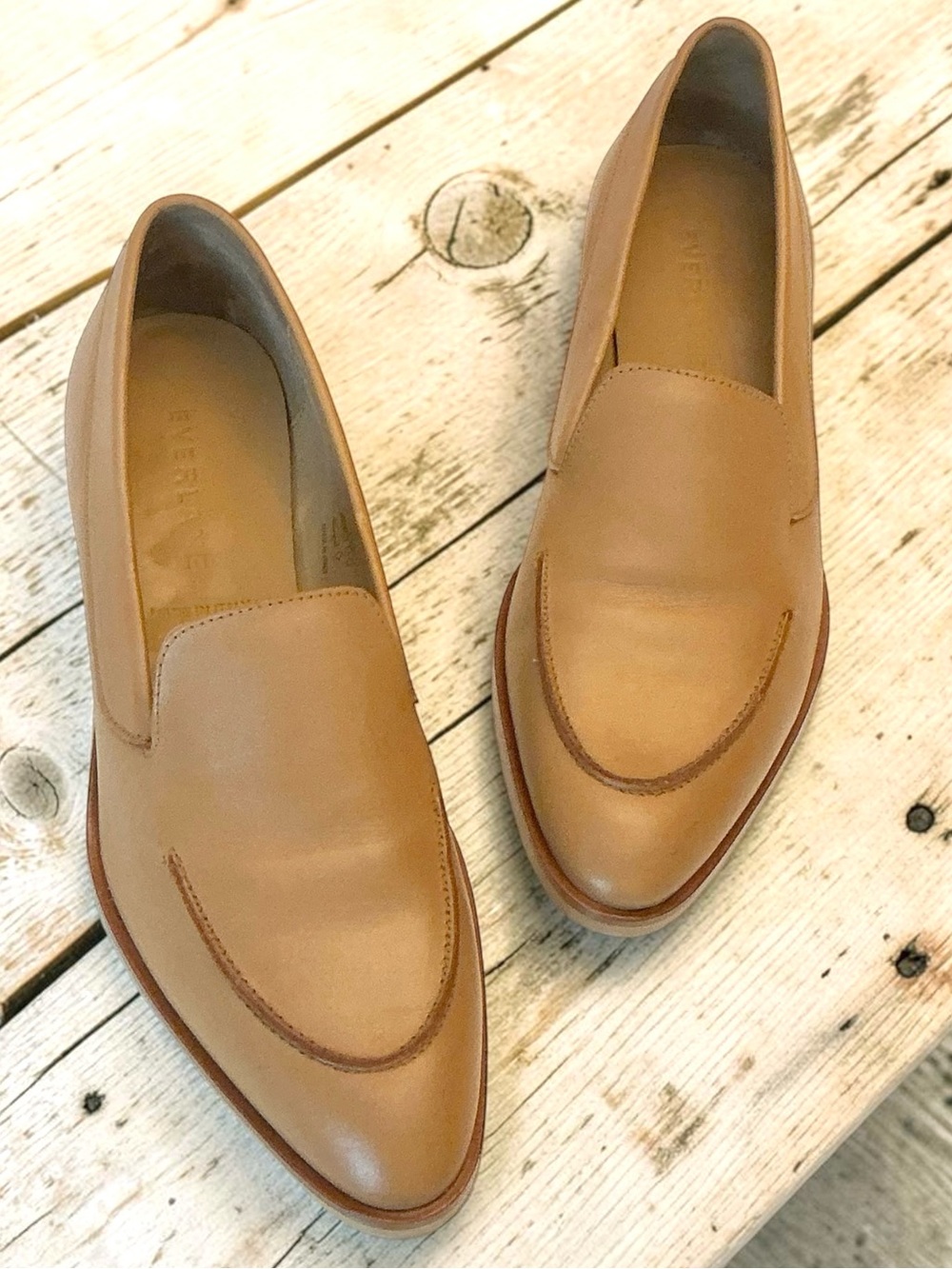 Everlane Modern Loafer Camel Tan Pointed Toe Causal Minimalist Slip-On Size-11